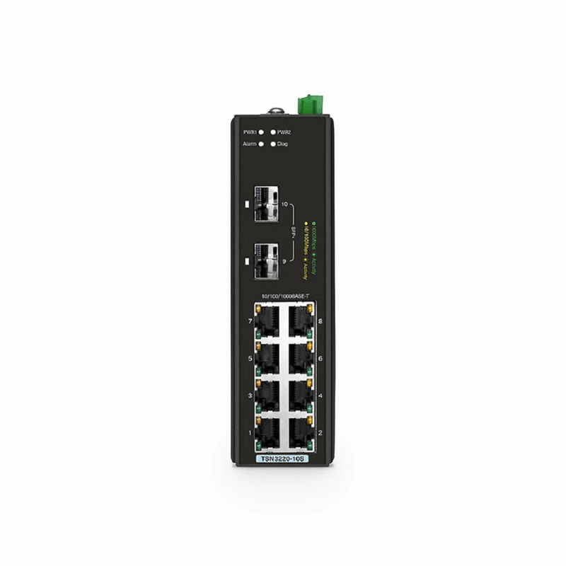 SFPS TSN3220-10S, 8-Port Gigabit Ethernet L2 Managed TSN Industrial Switch, 8 x 10/100/1000BASE-T, with 2 x 1/10Gb SFP+, -40 to 75A°C Operating Temperature SFPS