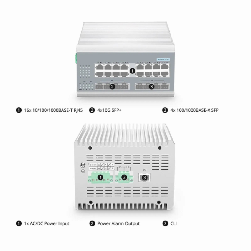 SFPS IES5100-16TS, 16-Port Gigabit Ethernet L2+ Managed Industrial Switch, 16 x 10/100/1000BASE-T, with 4 x 1Gb SFP and 4 x 10Gb SFP+, -40 to 75A°C Operating Temperature SFPS
