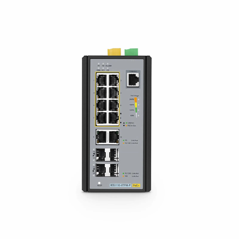 SFPS IES3110-8TFM-P, 8-Port Gigabit Ethernet L2+ Managed Industrial PoE+ Switch, 8 x PoE+ Ports @240W, and 2 x 10/100/1000BASE-T, with 2 x 1Gb SFP, 2 x 1/2.5Gb SFP, -40 to 75A°C Operating Temperature SFPS