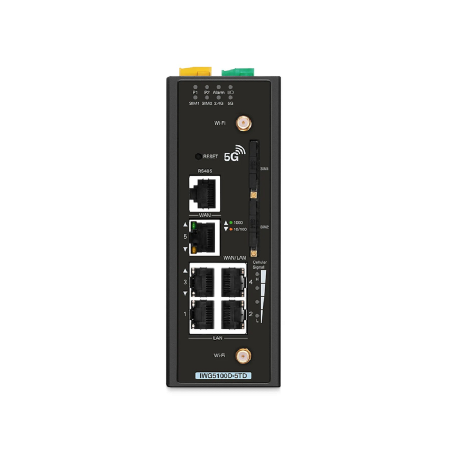 SFPS IWG5100D-5TD, 5-Port Gigabit Ethernet Industrial 5G NR Cellular Wireless Gateway, with 5 x 10/100/1000BASE-T RJ45, 3 LAN Ports, 1 LAN/WAN Port, 1 WAN Port, Support Dual-SIM and IPSec VPN SFPS