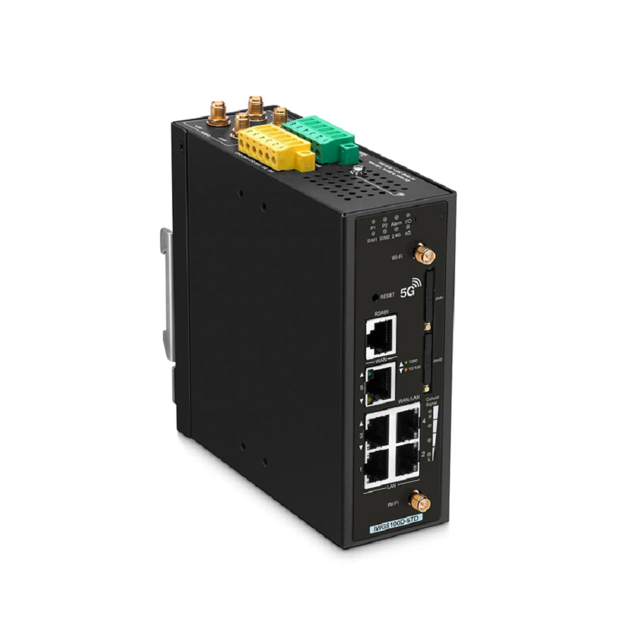 SFPS IWG5100D-5TD, 5-Port Gigabit Ethernet Industrial 5G NR Cellular Wireless Gateway, with 5 x 10/100/1000BASE-T RJ45, 3 LAN Ports, 1 LAN/WAN Port, 1 WAN Port, Support Dual-SIM and IPSec VPN SFPS