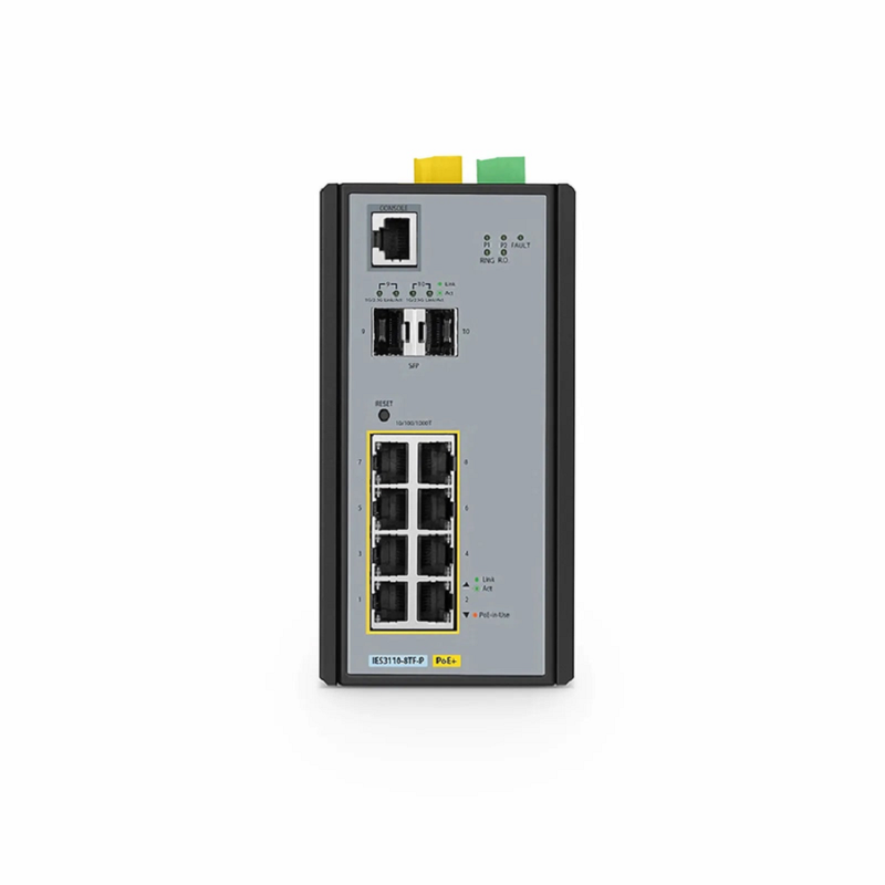 SFPS IES3110-8TF-P, 8-Port Gigabit Ethernet L2+ Managed Industrial PoE+ Switch, 8 x PoE+ Ports @240W, with 2 x 1/2.5Gb SFP, -40 to 75A°C Operating Temperature SFPS