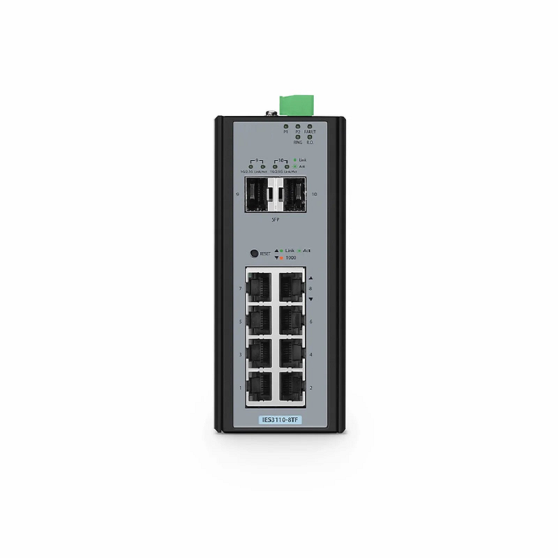 SFPS IES3110-8TF, 8-Port Gigabit Ethernet L2+ Managed Industrial Switch, 8 x 10/100/1000BASE-T, with 2 x 1Gb SFP, -40 to 75A°C Operating Temperature SFPS