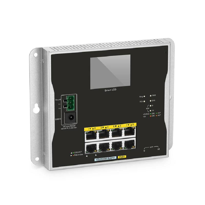 SFPS IES4100W-8U2FD, 8-Port Gigabit Ethernet L2+ Managed Industrial PoE+ Switch, 8 x PoE+ Ports@240W, with 2 x 1/2.5Gb SFP, -20 to 70A°C Operating Temperature SFPS