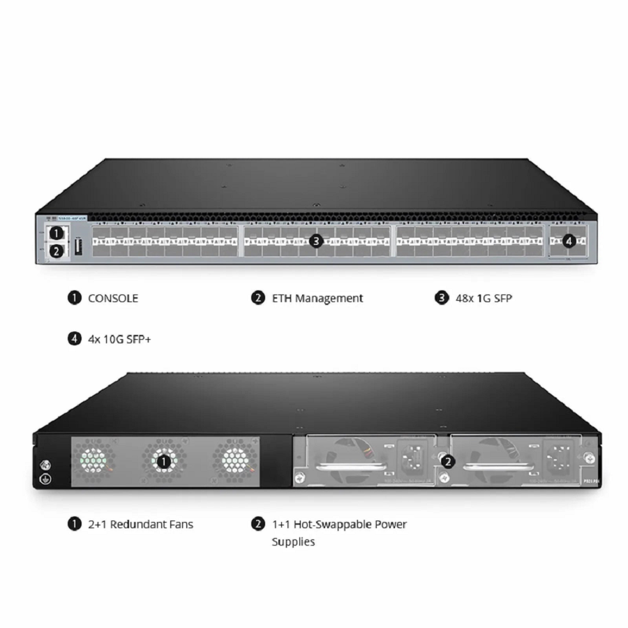 SFPS S5800-48F4SR, 48-Port Gigabit Ethernet L3 Switch, 48 x 1Gb SFP, with 4 x 10Gb SFP+, Support MPLS&MLAG SFPS
