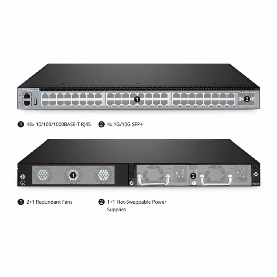 SFPS S5800-48T4S, 48-Port Gigabit Ethernet L3 Switch, 48 x Gigabit RJ45, with 4 x 10Gb SFP+, Support MLAG SFPS