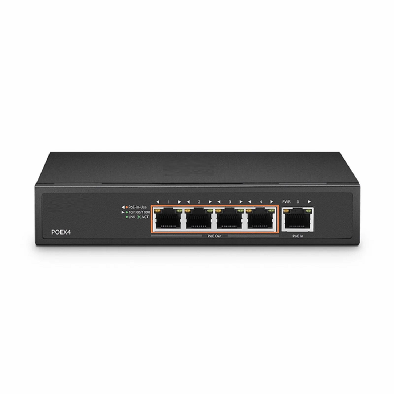 SFPS 5 Ports 10/100/1000M Gigabit PoE+ Extender, 1 in 4 out, Desktop/Wall mountable, IEEE 802.3at/802.3af, 0 to 50A°C SFPS