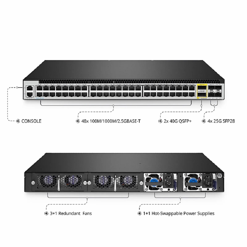 SFPS S5800-48MBQ, 48-Port Ethernet L3 Switch, 48 x 100M/1000M/2.5GBASE-T/Multi-Gigabit, with 4 x 25Gb SFP28 and 2 x 40Gb QSFP+, Support MLAG SFPS