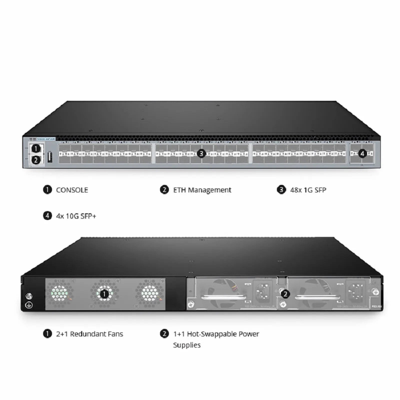 SFPS S5800-48F4SR, 48-Port Gigabit Ethernet L3 Switch, 48 x 1Gb SFP, with 4 x 10Gb SFP+, Support MPLS&MLAG SFPS