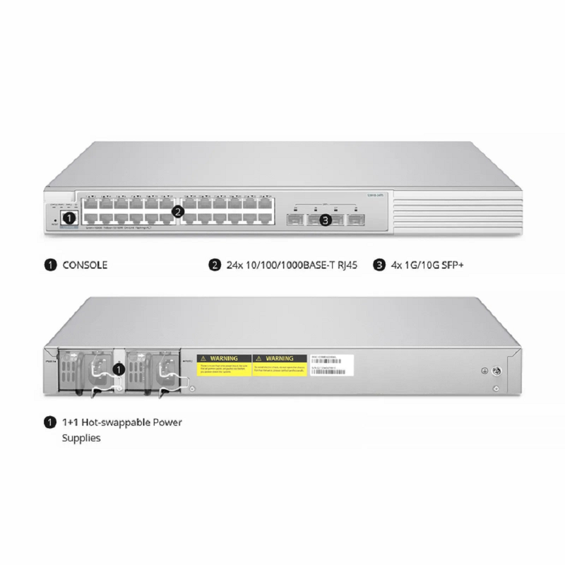 SFPS S3910-24TS, 24-Port Gigabit Ethernet L2+ Switch, 24 x Gigabit RJ45, with 4 x 10Gb SFP+ Uplinks, Stackable Switch, Broadcom Chip SFPS
