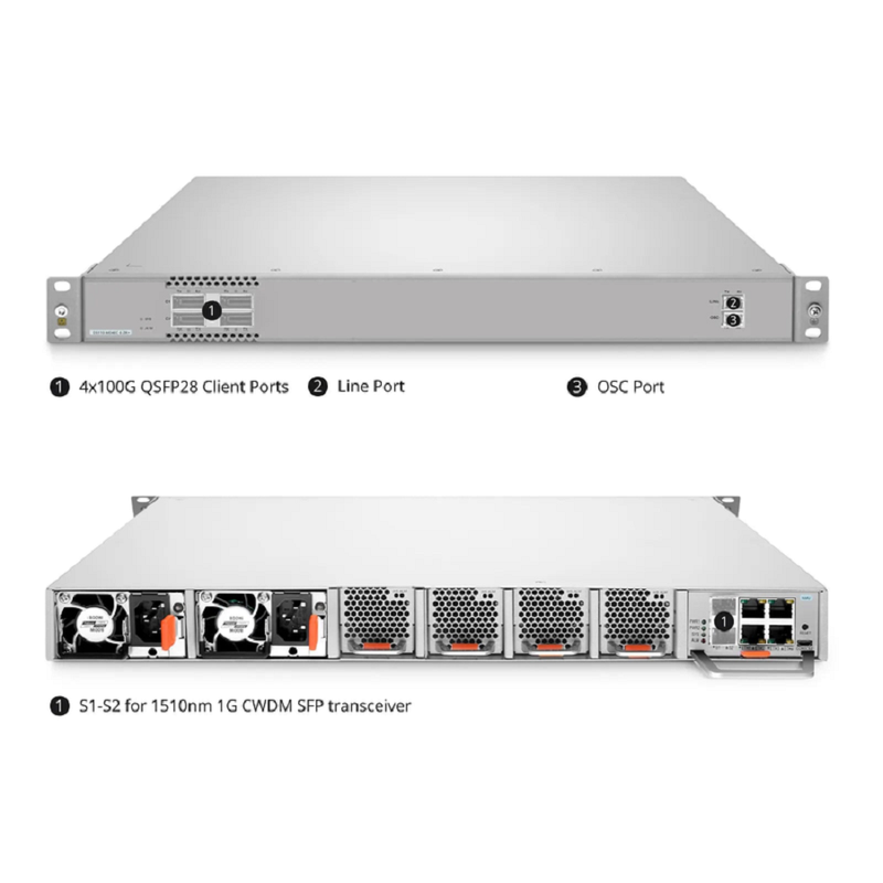 SFPS D5110-M08EC-E-ZR+, 8 Channel 100G Active DWDM Multiplexer for Open Line Systems, C21-C22, 8 x 100G QSFP28, Dual Fiber, 1U Rack Mount, 0-120km, Support WebGUI Network Management SFPS