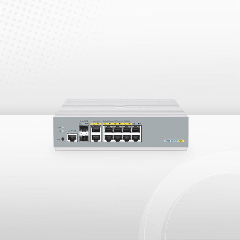 SFPS S3100-8TMS-P, 8-Port Gigabit Ethernet L2+ PoE+ Switch, 6 x PoE+ Ports, 2 x 5Gb PoE+ Ports@125W, 2 x 1Gb RJ45, with 2 x 10Gb SFP+ Uplinks, Broadcom Chip, Fanless SFPS