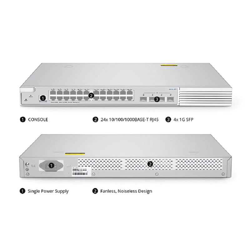 SFPS S3910-24TF, 24-Port Gigabit Ethernet L2+ Switch, 24 x Gigabit RJ45, with 4 x 1Gb SFP Uplinks, Stackable Switch, Broadcom Chip, Fanless SFPS