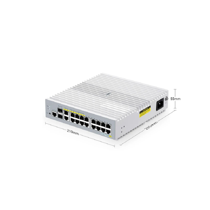 SFPS S3100-16TMS-P, 16-Port Gigabit Ethernet L2+ PoE+ Switch, 6 x PoE+ Ports, 2 x 5Gb PoE+ Ports@125W, 10 x 1Gb RJ45, with 2 x 10Gb SFP+ Uplinks, Broadcom Chip, Fanless SFPS