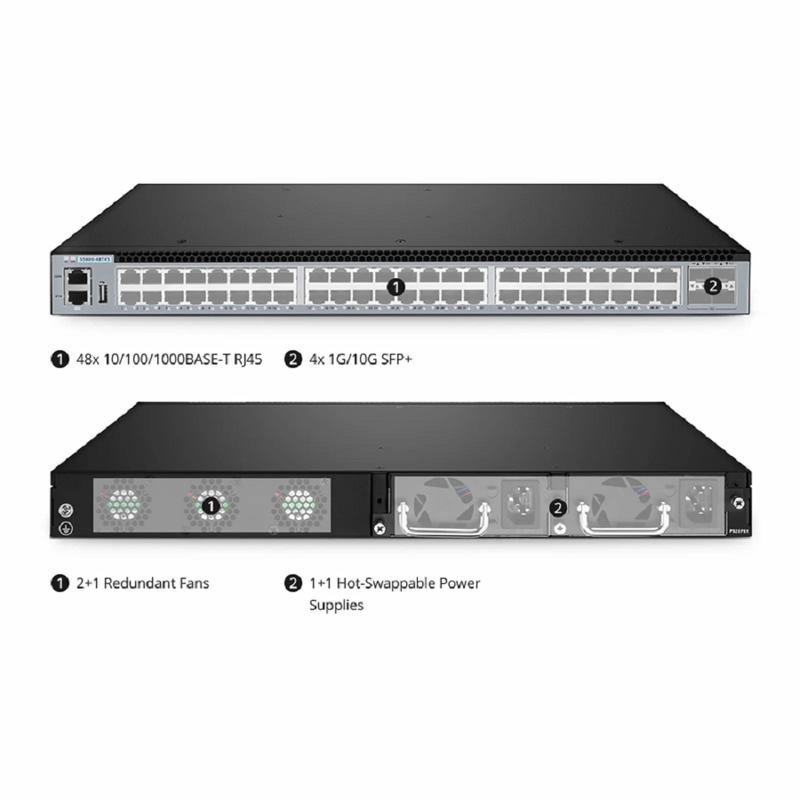 SFPS S5800-48T4S, 48-Port Gigabit Ethernet L3 Switch, 48 x Gigabit RJ45, with 4 x 10Gb SFP+, Support MLAG SFPS