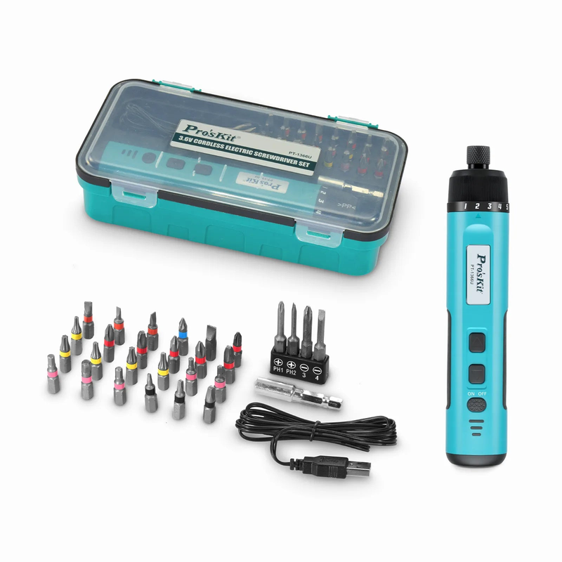 SFPS Pro's KitA® 3.6V Cordless Electric Screwdriver with 28 Bits, 1 Bit Holder and 1 USB Cable, 1/4'', 2000mAh Lithium-ion Battery PT-1366U SFPS