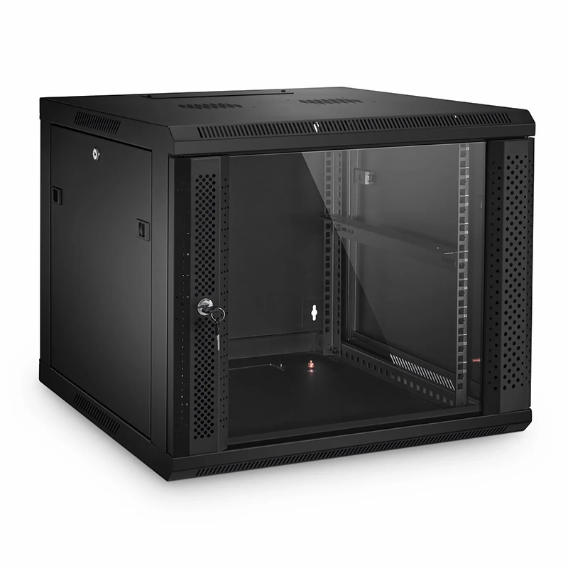 SFPS 9U GW600-Series 19" 4-Post Wall Mount Cabinet with Glass Front Door SFPS