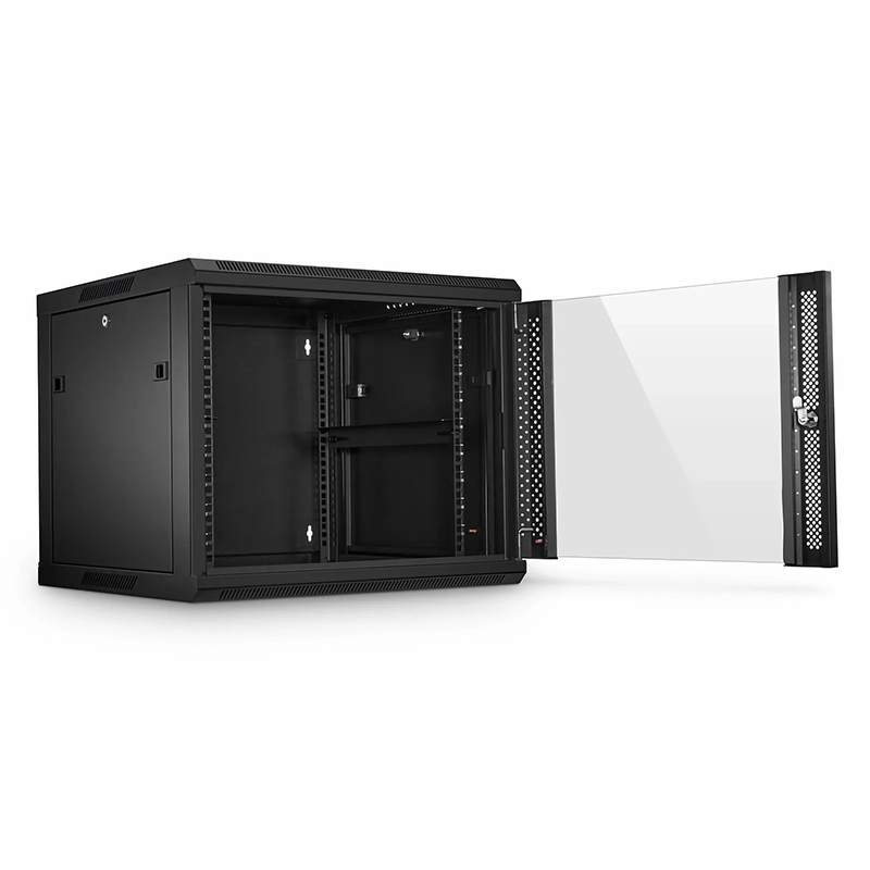 SFPS 9U GW600-Series 19" 4-Post Wall Mount Cabinet with Glass Front Door SFPS