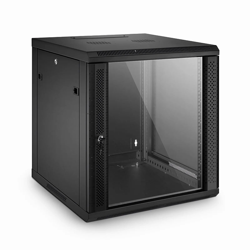 SFPS 12U GW600-Series 19" 4-Rails Wall Mount Cabinet with Glass Front Door SFPS