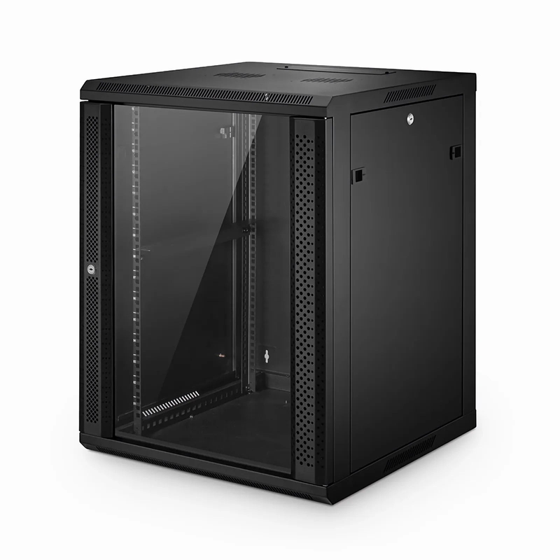 SFPS 15U GW600-Series 19" 4-Post Wall Mount Cabinet with Glass Front Door SFPS