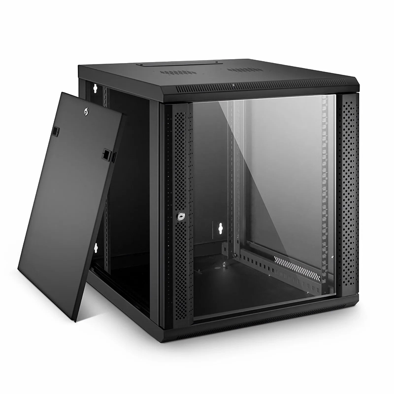 SFPS 12U GW600-Series 19" 4-Rails Wall Mount Cabinet with Glass Front Door SFPS