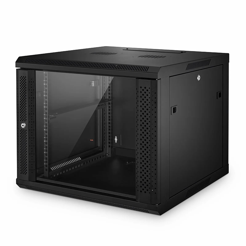 SFPS 9U GW600-Series 19" 4-Post Wall Mount Cabinet with Glass Front Door SFPS