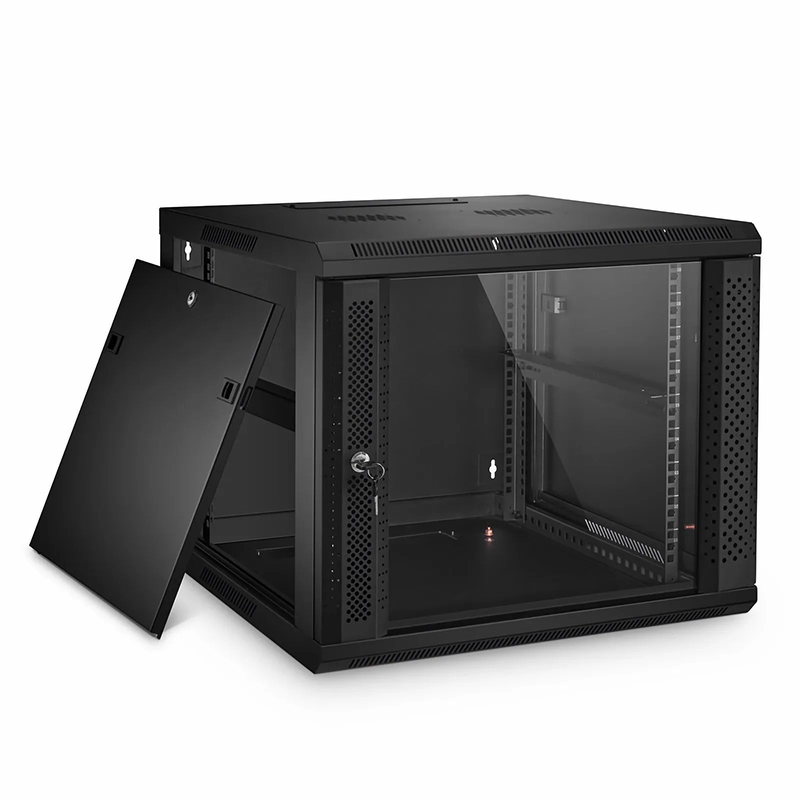 SFPS 9U GW600-Series 19" 4-Post Wall Mount Cabinet with Glass Front Door SFPS