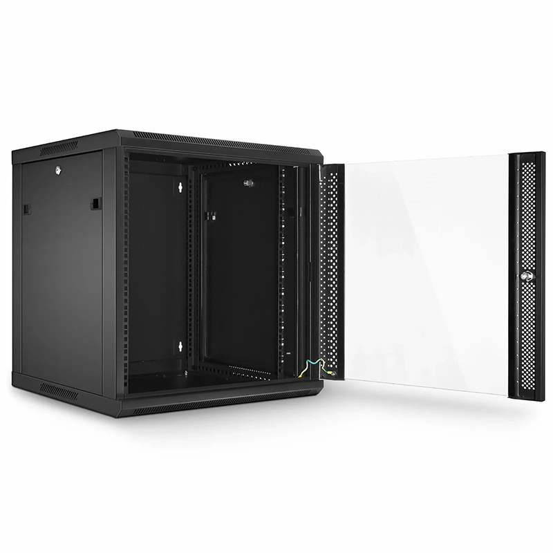 SFPS 12U GW600-Series 19" 4-Rails Wall Mount Cabinet with Glass Front Door SFPS