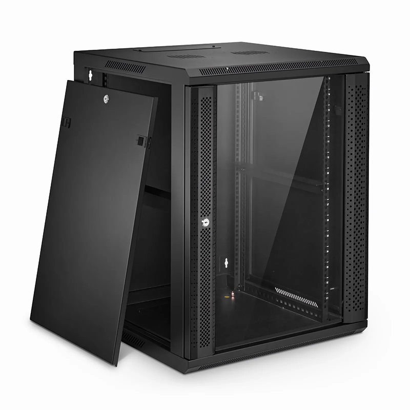 SFPS 15U GW600-Series 19" 4-Post Wall Mount Cabinet with Glass Front Door SFPS