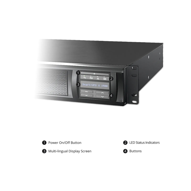 SFPS APC Smart-UPS X, Line Interactive, 1500VA/1350W, 120V, 8 x NEMA 5-15R Outlets, SmartConnect & SmartSlot, 1 Replaceable Battery Module Included, Rack 2U/Tower Convertible SFPS