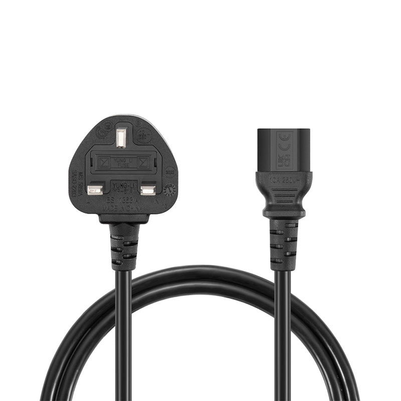 SFPS 6ft (1.8m) BS 1363 to IEC60320 C13 3 x 1.0mmA² 250V/10A Power Cord, Black SFPS