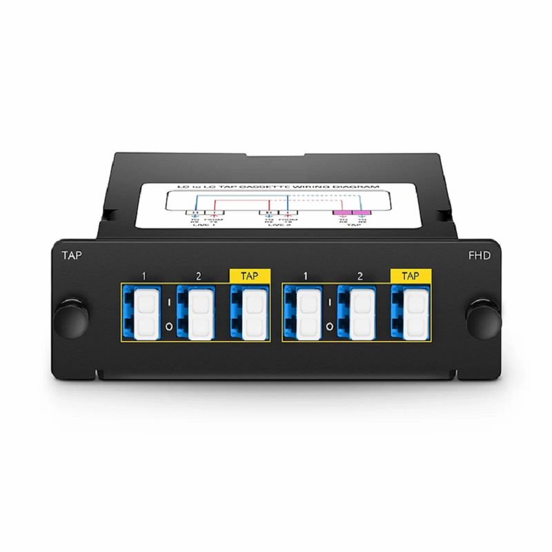 SFPS FHDA Demux LC TAP Cassette, OS2 Single Mode, 2 x LC Duplex Live Ports, 4 x LC Duplex TAP Ports, 50/50 Split Ratio (Live/TAP), 1/10/40/100G SFPS