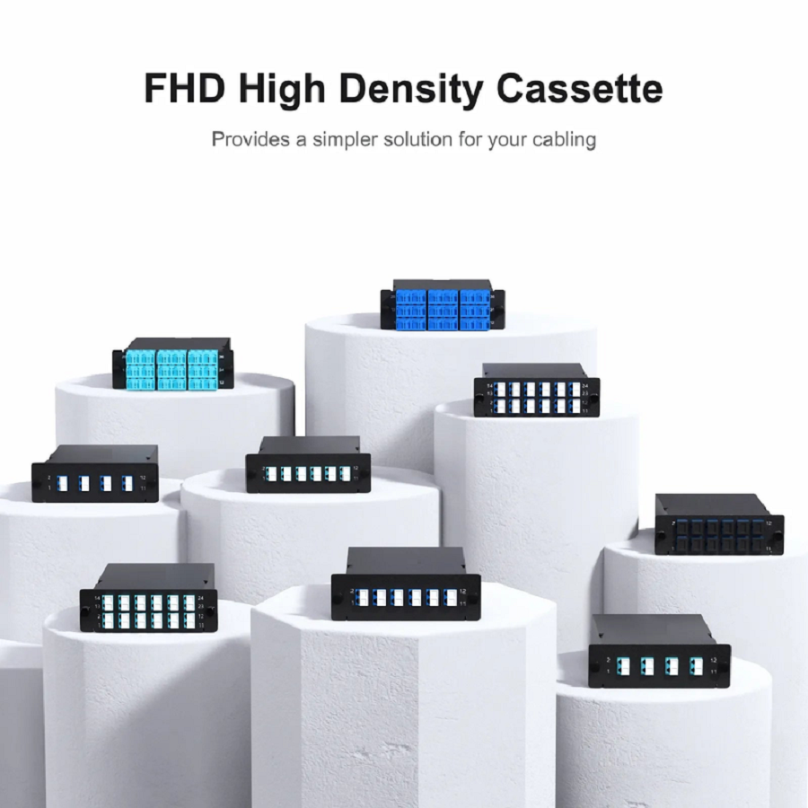 SFPS FHDA MTP®-LC Cassette, OM4 Multimode, Type A, 24 Fibers, MTP®-24 (Male) to 12 x LC Duplex (Aqua), 0.35dB Max. SFPS