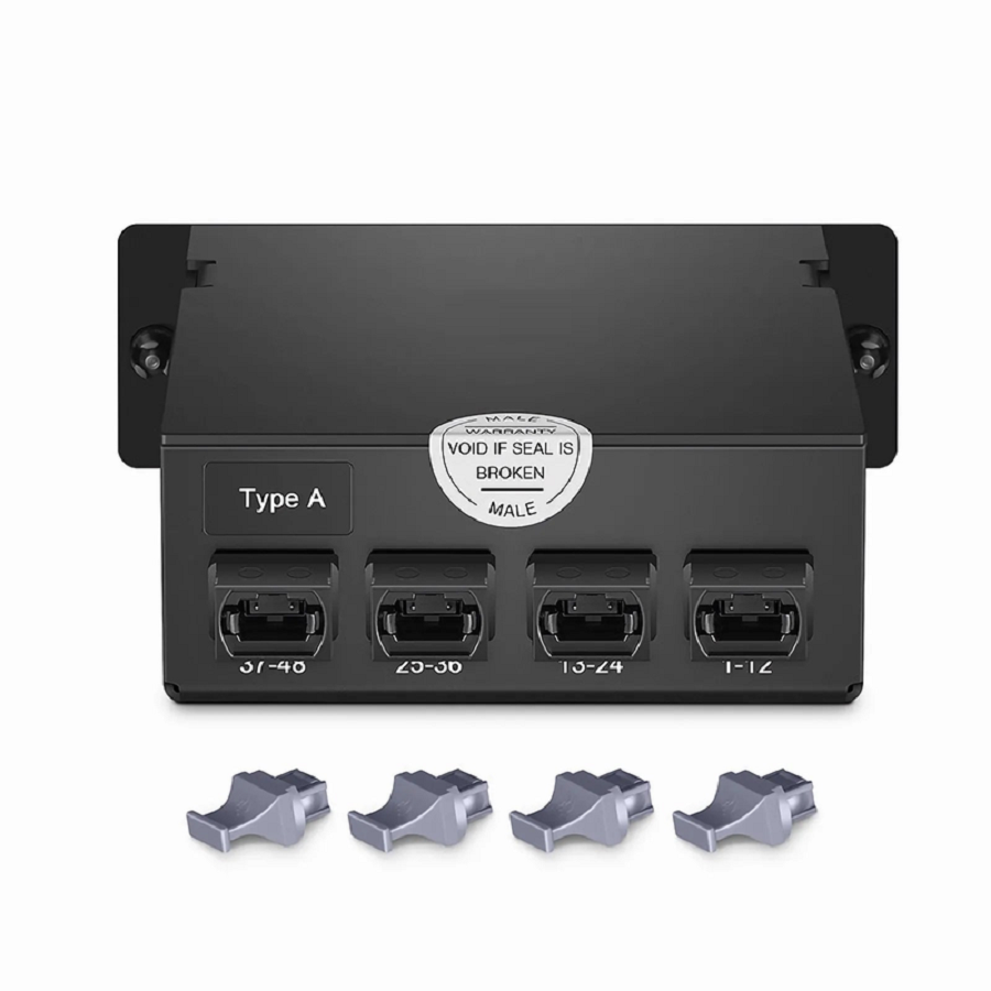 SFPS FHDA MTP®-MDC Cassette, OS2 Single Mode, Type A, 48 Fibers, 4 x MTP®-12 (Male) to 8 x MDC 3-Port Duplex (Blue), 0.35dB Max. SFPS