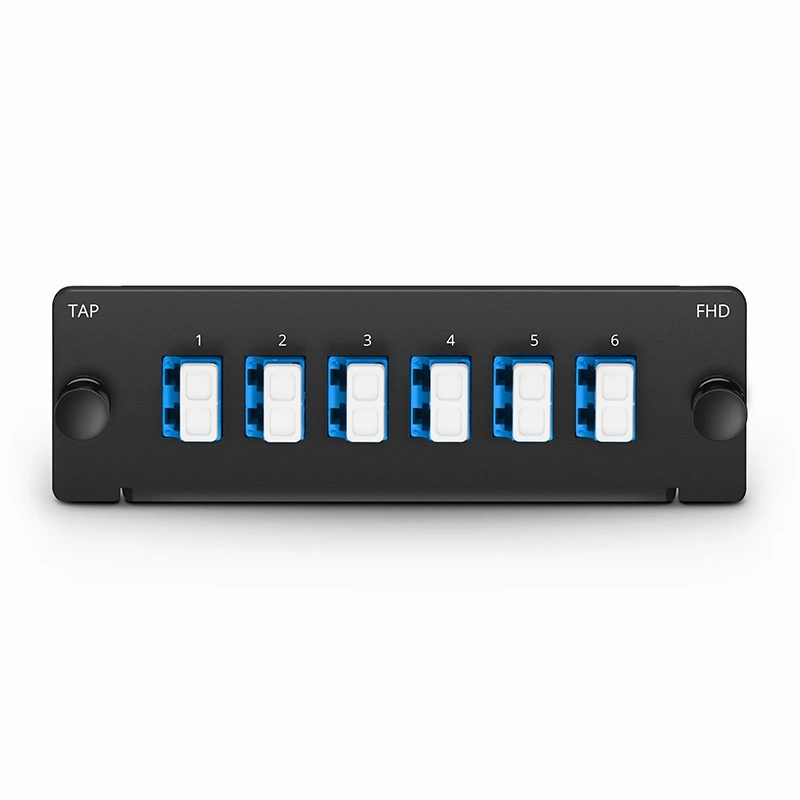 SFPS FHDA MTP®-LC TAP Cassette, OS2 Single Mode, 6 x LC Duplex Live Ports, MTP®-12 Male Live Port, MTP®-12 Male TAP Port, 50/50 Split Ratio (Live/TAP), 10/40/100G SFPS