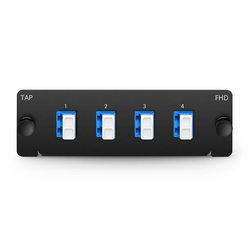 SFPS FHDA MTP®-LC TAP Cassette, OS2 Single Mode, 4 x LC Duplex Live Ports, MTP®-8 Male Live Port, MTP®-8 Male TAP Port, 50/50 Split Ratio (Live/TAP), 10/40/100G SFPS