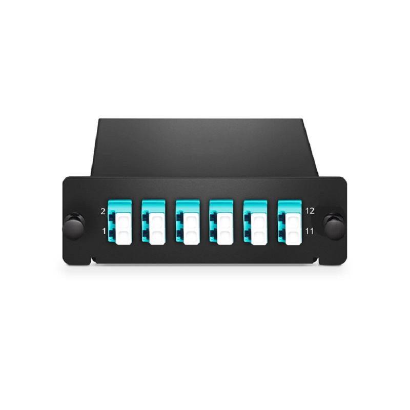 SFPS FHDA LC Splice Cassette with Pigtails, 12 Fibers OM4 Multimode, 6 x LC UPC Duplex (Aqua), 0.3dB Max. SFPS