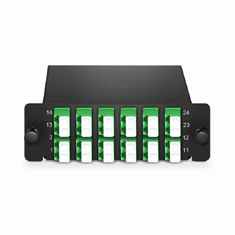 SFPS FHDA LC Splice Cassette with Pigtails, 24 Fibers OS2 Single Mode, 12 x LC APC Duplex (Green), 0.3dB Max. SFPS