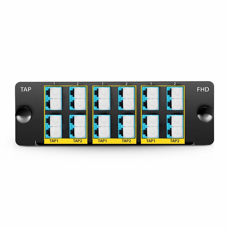 SFPS FHDA BIDI LC TAP Cassette, OM4 Multimode, 6 x LC Duplex Live Ports, 6 x LC Duplex TAP Ports, 50/50 Split Ratio (Live/TAP), 40G SFPS