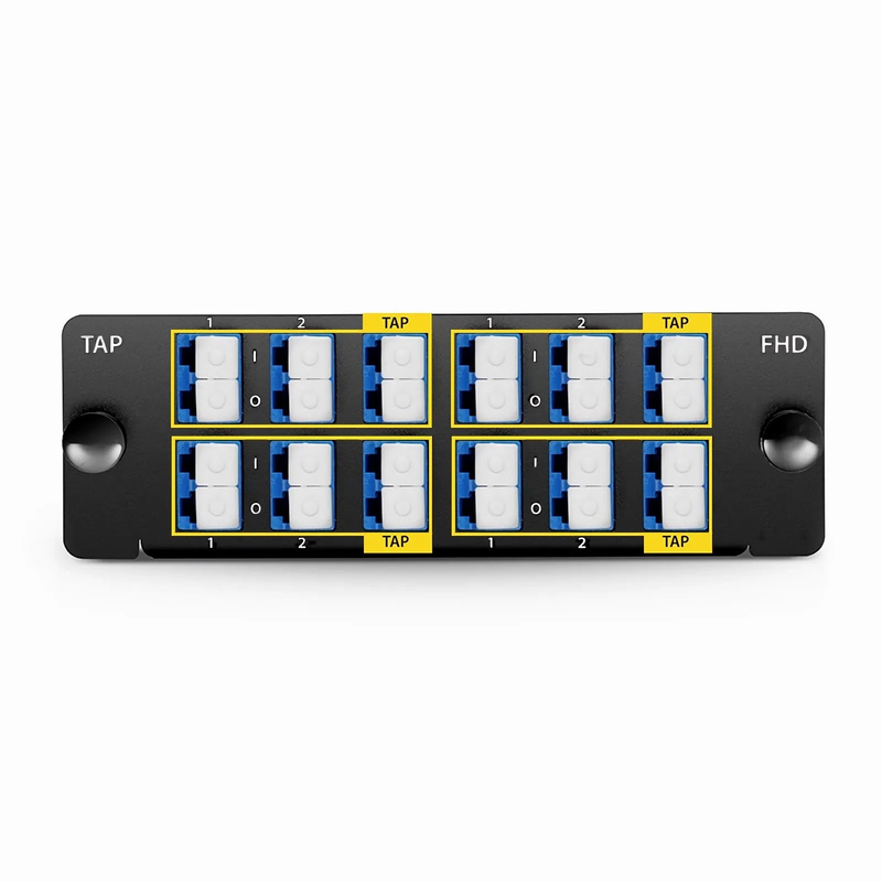 SFPS FHDA LC TAP Cassette, OS2 Single Mode, 8 x LC Duplex Live Ports, 4 x LC Duplex TAP Ports, 70/30 Split Ratio (Live/TAP), 1/10/40/100G SFPS