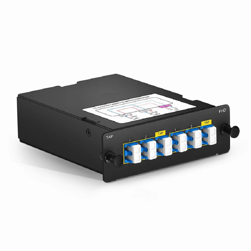 SFPS FHDA LC TAP Cassette, OS2 Single Mode, 4 x LC Duplex Live Ports, 2 x LC Duplex TAP Ports, 50/50 Split Ratio (Live/TAP), 1/10/40/100G SFPS