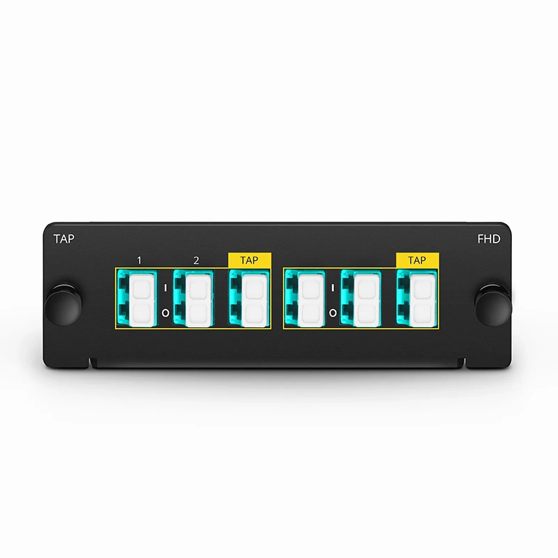 SFPS FHDA LC TAP Cassette, OM4 Multimode, 4 x LC Duplex Live Ports, 2 x LC Duplex TAP Ports, 50/50 Split Ratio (Live/TAP), 1/10/40/100G SFPS