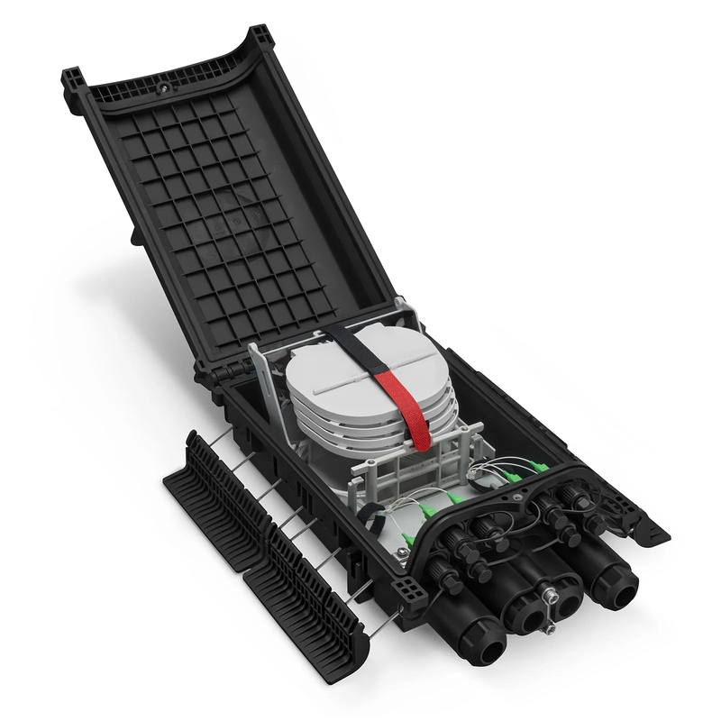 SFPS Fully Pre-Terminated Fiber Distribution Hub Box for Quick ODN, 1 Uncut Port, 2 Branch Ports and 8 SC/APC Hardened Adapters, Mechanical Seal, Supports 1:2/1:4/1:8 Mini Splitters, PP+GF, IP68, Wall/Pole/Aerial Mount, Indoor/Outdoor SFPS
