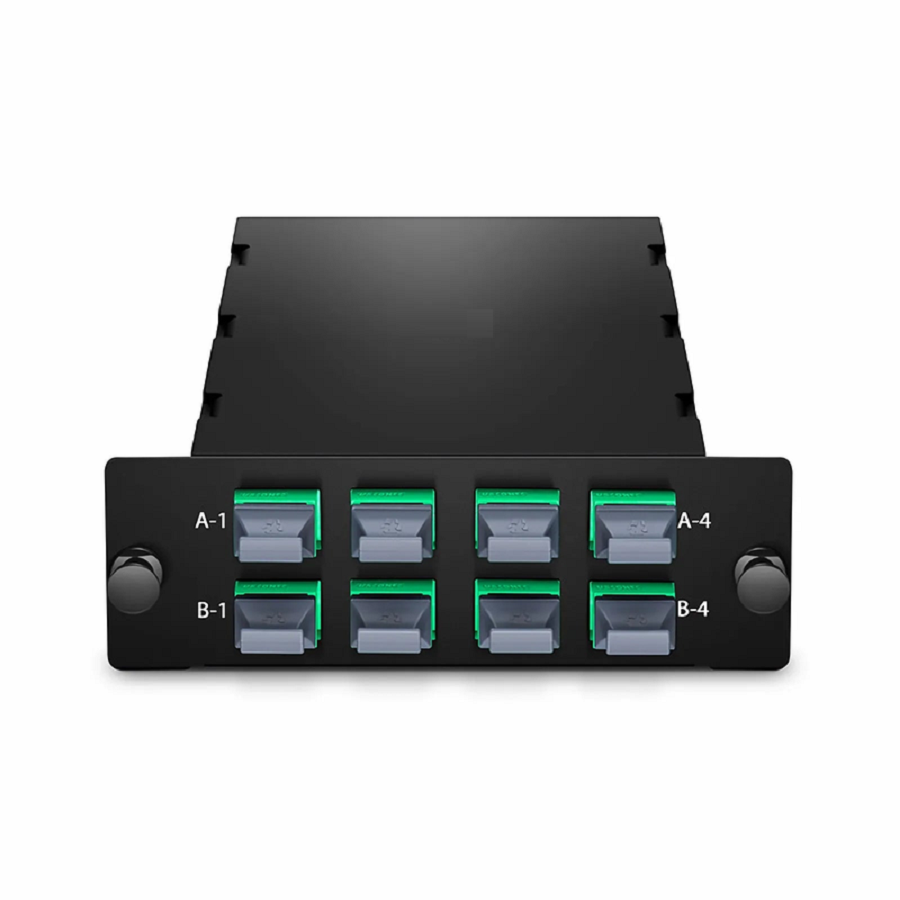 SFPS FHDA 8 x MTP®-8 Mesh Cassette, 64 Fibers OS2 Single Mode, Universal, 8 x 8F MTP® to 8 x 8F MTP® (Green), 0.35dB Max. SFPS