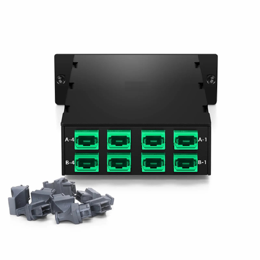 SFPS FHDA 8 x MTP®-8 Mesh Cassette, 64 Fibers OS2 Single Mode, Universal, 8 x 8F MTP® to 8 x 8F MTP® (Green), 0.35dB Max. SFPS