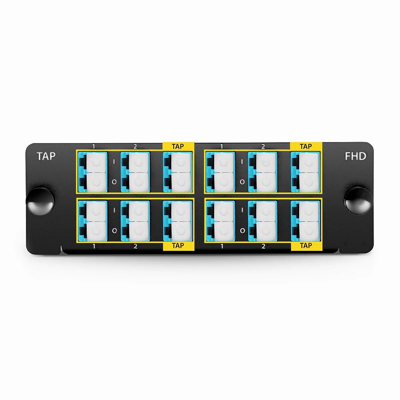 SFPS FHDA LC TAP Cassette, OM4 Multimode, 8 x LC Duplex Live Ports, 4 x LC Duplex TAP Ports, 50/50 Split Ratio (Live/TAP), 1/10/40/100G SFPS