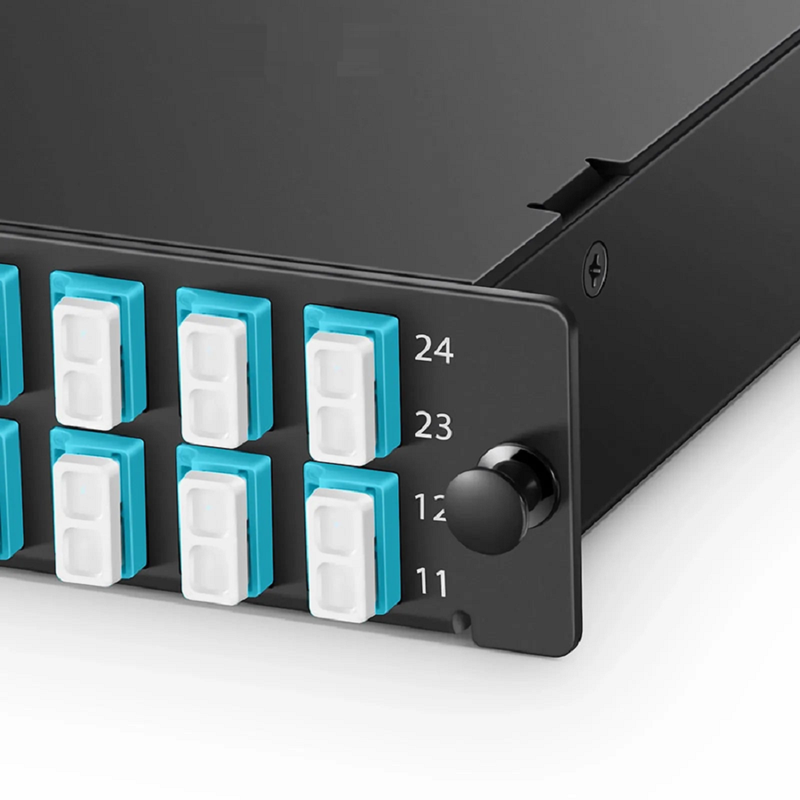 SFPS FHDA MTP®-LC Cassette, OS2 Single Mode, Type A, 24 Fibers, 2 x MTP®-12 (Male) to 12 x LC Duplex (Blue), 0.35dB Max. SFPS