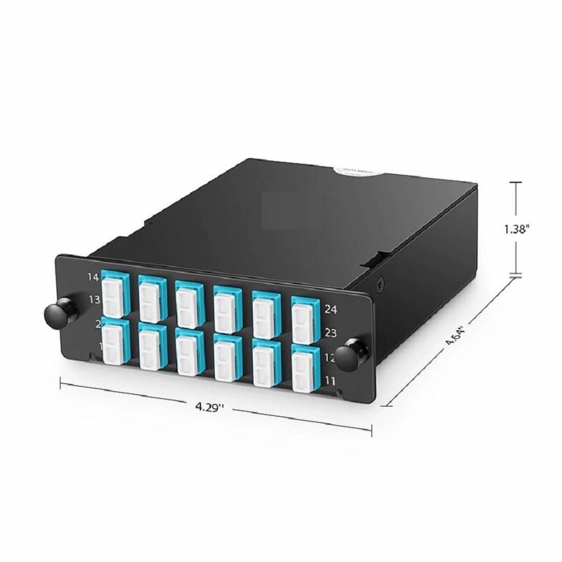 SFPS FHDA MTP®-LC Cassette, OM4 Multimode, Universal, 16 Fibers, 2 x MTP®-8 (Male) to 8 x LC Duplex (Aqua), 0.35dB Max. SFPS