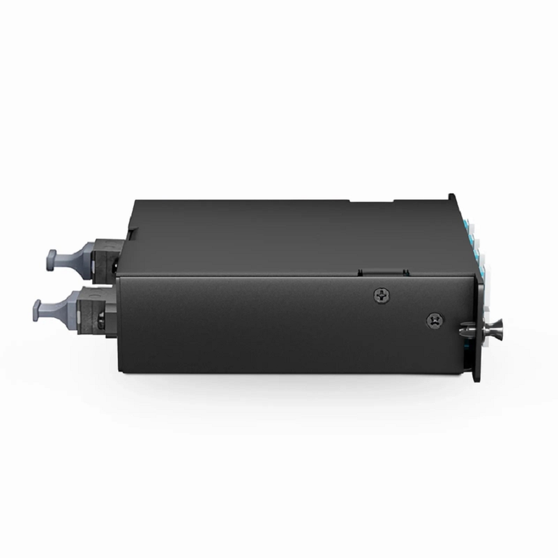 SFPS FHDA MTP®-LC Cassette, OM4 Multimode, Universal, 16 Fibers, 2 x MTP®-8 (Male) to 8 x LC Duplex (Aqua), 0.35dB Max. SFPS