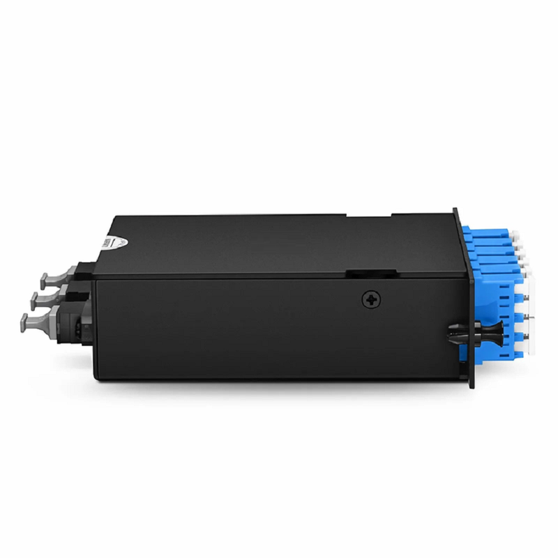 SFPS FHDA MTP®-LC Cassette, OS2 Single Mode, Universal, 24 Fibers, 3 x MTP®-8 (Male) to 6 x LC Quad (Blue), 0.35dB Max. SFPS